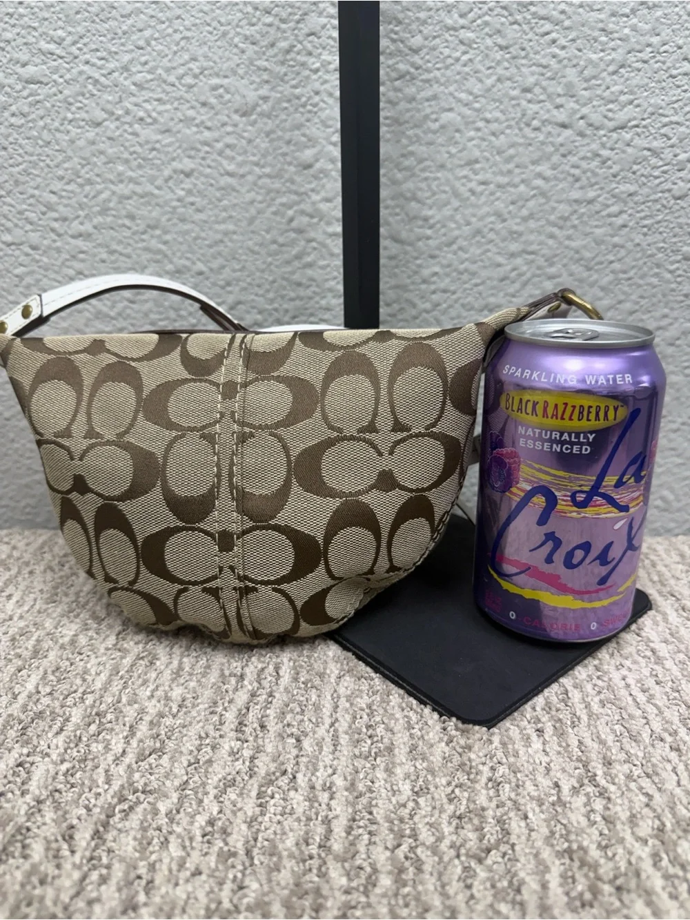 Y2K Coach Khaki/Chalk Mini Crescent Crossbody with Signature C Pattern